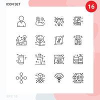 Set of 16 Modern UI Icons Symbols Signs for solution user jewel success sign Editable Vector Design Elements