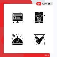 Group of 4 Solid Glyphs Signs and Symbols for computer restaurant webpage software valentine Editable Vector Design Elements