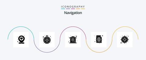 paquete de iconos de glifo de navegación 5 que incluye brújula. libreta de pasaporte encontrar. pasaporte. navegar vector