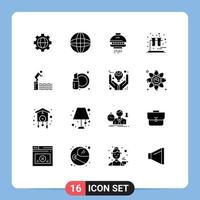 Modern Set of 16 Solid Glyphs Pictograph of sport platform spacecraft jump tubes Editable Vector Design Elements