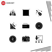 9 User Interface Solid Glyph Pack of modern Signs and Symbols of stone curling song pencil ruler Editable Vector Design Elements