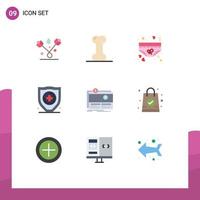 9 User Interface Flat Color Pack of modern Signs and Symbols of funding security clothing protection romance Editable Vector Design Elements