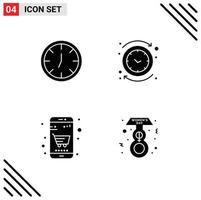 Pack of 4 Modern Solid Glyphs Signs and Symbols for Web Print Media such as clock business backward reverse online shop Editable Vector Design Elements