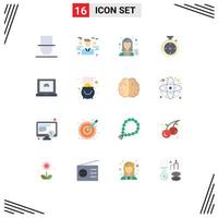 Modern Set of 16 Flat Colors Pictograph of hotel timer protection compass female Editable Pack of Creative Vector Design Elements