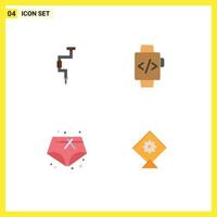 User Interface Pack of 4 Basic Flat Icons of drill summer tool hand watch kite Editable Vector Design Elements