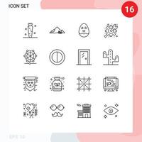 Pack of 16 creative Outlines of machine preferences nature gear easter Editable Vector Design Elements