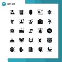 Set of 25 Vector Solid Glyphs on Grid for position target document route mouse Editable Vector Design Elements