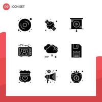 9 Universal Solid Glyph Signs Symbols of disc raining presentation forecast user Editable Vector Design Elements