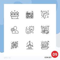 9 Outline concept for Websites Mobile and Apps mask profile up personal gear Editable Vector Design Elements