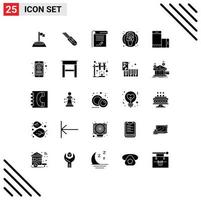 User Interface Pack of 25 Basic Solid Glyphs of device microphone document journalist notebook Editable Vector Design Elements