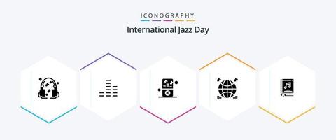 paquete de iconos de 25 glifos del día internacional del jazz que incluye. música . mundo . jugador vector