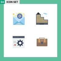 Set of 4 Modern UI Icons Symbols Signs for email development building browser bag Editable Vector Design Elements