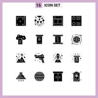 Set of 16 Modern UI Icons Symbols Signs for online docs digital storage layout cloud reporting list Editable Vector Design Elements