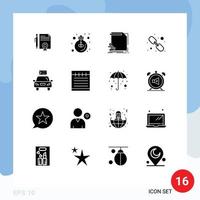 16 Universal Solid Glyphs Set for Web and Mobile Applications web hyperlink light reports money Editable Vector Design Elements