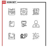 conjunto de 9 iconos de interfaz de usuario modernos signos de símbolos para página de inicio de sesión contrato de archivo comercial elementos de diseño vectorial editables vector