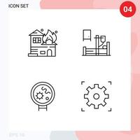 Mobile Interface Line Set of 4 Pictograms of architecture viruses house medicine search Editable Vector Design Elements