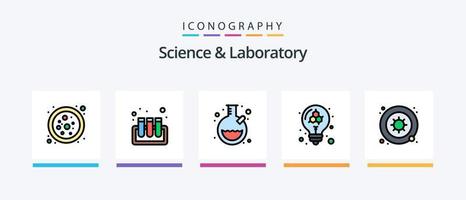 La línea de ciencia llenó el paquete de 5 iconos, incluida la física. tubo. portapapeles. tubo de ensayo. experimento. diseño de iconos creativos vector