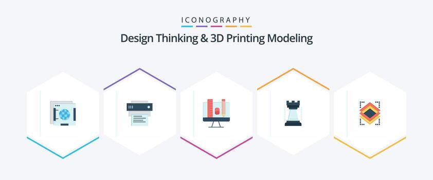 Design Thinking And D Printing Modeling 25 Flat icon pack including object. sports. computer. king. entertainment vector