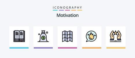 la línea de motivación llenó el paquete de 5 íconos que incluye . planta. aptitud física. lámina. localización. diseño de iconos creativos vector