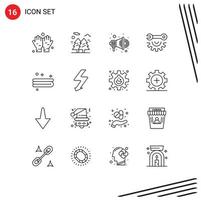 Pack of 16 Modern Outlines Signs and Symbols for Web Print Media such as towel clean advertise repair garage tools Editable Vector Design Elements