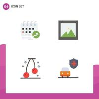 conjunto de iconos planos de interfaz móvil de 4 pictogramas de cita, horario de alimentos, foto, coche, elementos de diseño vectorial editables vector