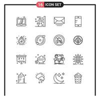 grupo universal de símbolos de iconos de 16 contornos modernos de elementos de diseño de vectores editables móviles de la escuela de correo de botellas de spray