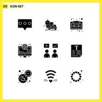 User Interface Pack of 9 Basic Solid Glyphs of online answers audio sport news Editable Vector Design Elements