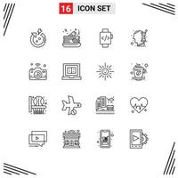 paquete de iconos vectoriales de stock de 16 signos y símbolos de línea para Internet de las cosas imagen mano reloj cámara tiempo elementos de diseño vectorial editables vector