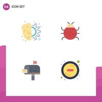 4 Universal Flat Icons Set for Web and Mobile Applications brain spring process insect box Editable Vector Design Elements