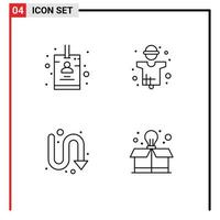 Mobile Interface Line Set of 4 Pictograms of badge directional agriculture man turning Editable Vector Design Elements