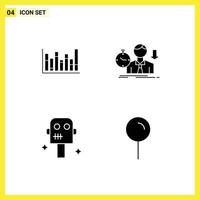 Universal Icon Symbols Group of 4 Modern Solid Glyphs of graph space down sad robot Editable Vector Design Elements