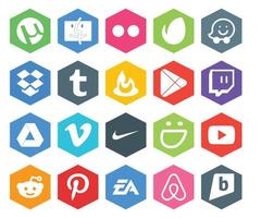 Paquete de 20 íconos de redes sociales que incluye video smugmug google play nike vimeo vector