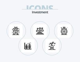 paquete de iconos de línea de inversión 5 diseño de iconos. ordenador portátil. financiero. negocio. signo de dólar. tiempo de inversión vector