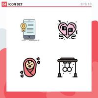 Stock Vector Icon Pack of 4 Line Signs and Symbols for certificate romantic application heart child Editable Vector Design Elements