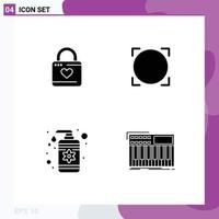 Pack of 4 creative Solid Glyphs of lock drop heart hacker alternative currency spa Editable Vector Design Elements