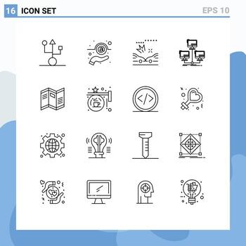 Editable Vector Line Pack of 16 Simple Outlines of newspaper network support connection database Editable Vector Design Elements