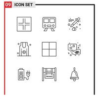 9 Creative Icons Modern Signs and Symbols of communication wireframe dropper grid sports Editable Vector Design Elements