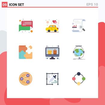 Group of 9 Modern Flat Colors Set for puzzle component chart application report Editable Vector Design Elements