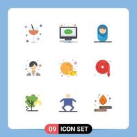 símbolos de iconos universales grupo de 9 colores planos modernos de manguera contra incendios pantalla de frutas alimentos elementos de diseño de vectores editables femeninos