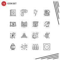 Mobile Interface Outline Set of 16 Pictograms of internet lost ui internet connection Editable Vector Design Elements