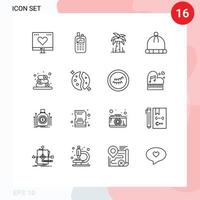 Mobile Interface Outline Set of 16 Pictograms of wellness spa wireless wear hat Editable Vector Design Elements