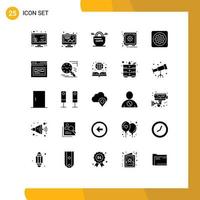Mobile Interface Solid Glyph Set of 25 Pictograms of gear security shopping safe secure Editable Vector Design Elements
