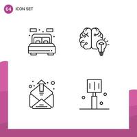 User Interface Pack of 4 Basic Filledline Flat Colors of home contact bed brain inbox Editable Vector Design Elements