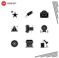 Editable Vector Line Pack of 9 Simple Solid Glyphs of camera accessories warning communication attention inbox Editable Vector Design Elements