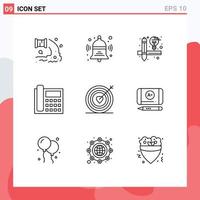 Universal Icon Symbols Group of 9 Modern Outlines of heart contact us education contact call Editable Vector Design Elements