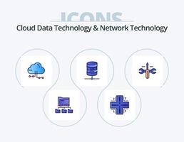 tecnología de datos en la nube y tecnología de red paquete de iconos llenos de línea 5 diseño de iconos. expediente . monitor. informática. teclado . informática vector