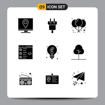 9 Universal Solid Glyph Signs Symbols of list develop electric coding party Editable Vector Design Elements