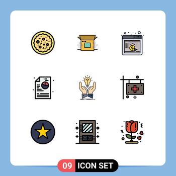 Pictogram Set of 9 Simple Filledline Flat Colors of ideas diagram release process seo Editable Vector Design Elements