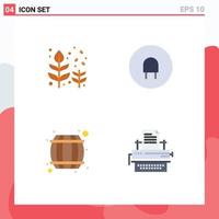 conjunto de pictogramas de 4 iconos planos simples de hoja de barril de cerveza de otoño bebida eléctrica elementos de diseño vectorial editables vector