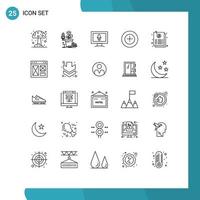25 User Interface Line Pack of modern Signs and Symbols of sheet email monitor document more Editable Vector Design Elements